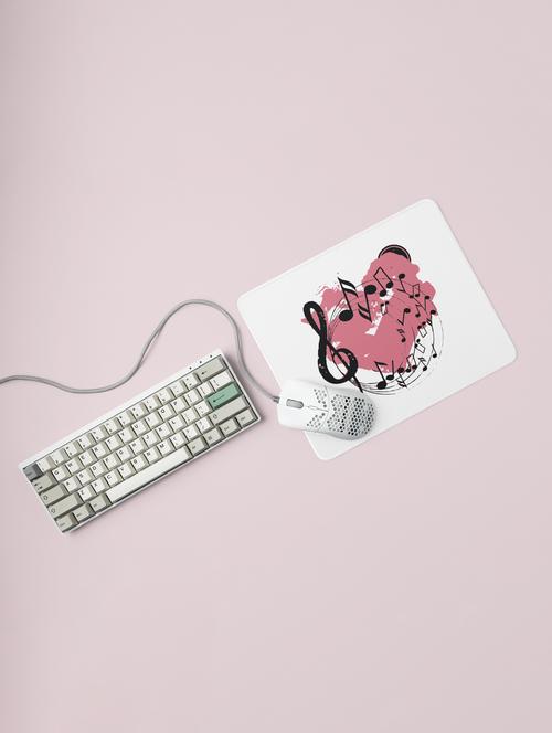 red heart surrounded by musical notes printed mousepads for music lovers (20cm x 18cm) - 19918727 - Very Small Image - 1