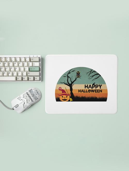 happy halloween black text -pumpkin and trees -halloween theme mousepads - 19919071 - Very Small Image - 1
