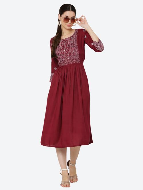 round neck printed flared kurta - 19919456 - Very Small Image - 1
