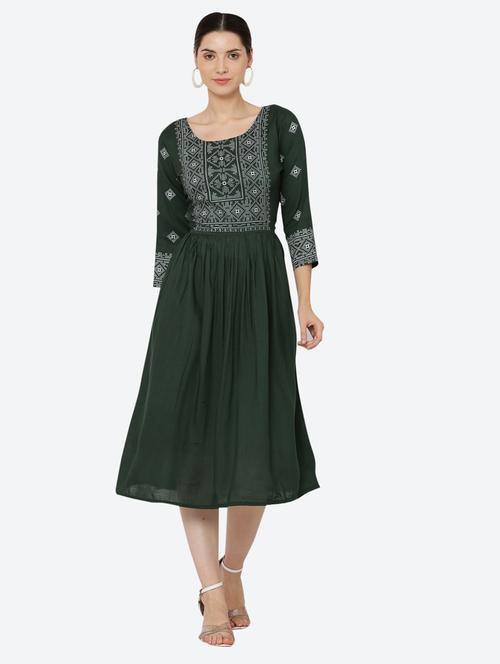 round neck printed flared kurta - 19919457 - Very Small Image - 1
