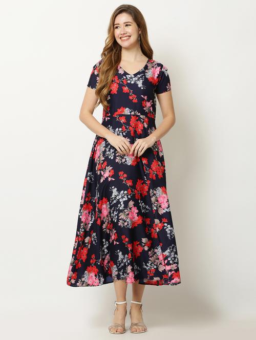 blue floral print fit & flare maxi dress - 19919469 - Very Small Image - 1