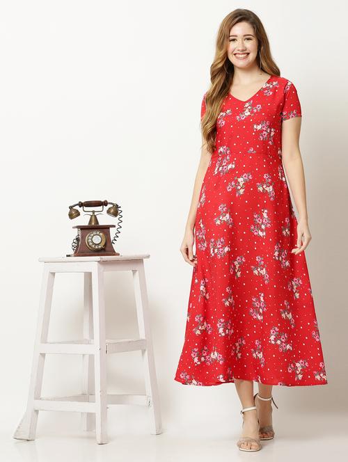 red floral print fit & flare maxi dress - 19919470 - Very Small Image - 1