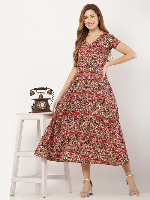 red floral print fit & flare maxi dress - 19919471 - Very Small Image - 1