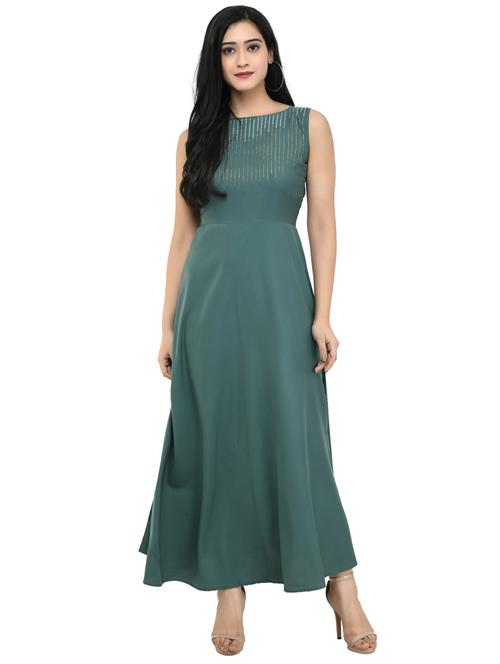 green self designed sleeveless fit & flare maxi dress - 19919473 - Very Small Image - 1
