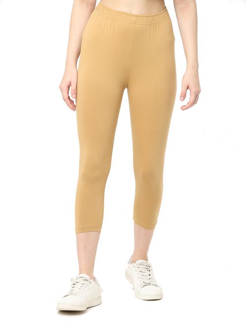 beige solid leggings capri - 19919675 - Very Small Image - 1