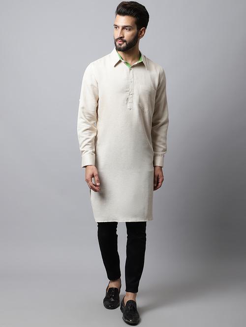 beige solid long kurta - 19920713 - Very Small Image - 1