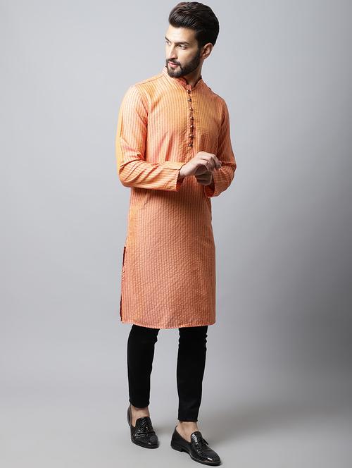 orange self design cotton long kurta - 19920720 - Very Small Image - 1