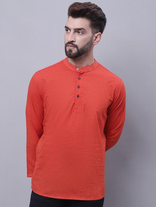 orange self design cotton short kurta - 19920758 - Very Small Image - 1
