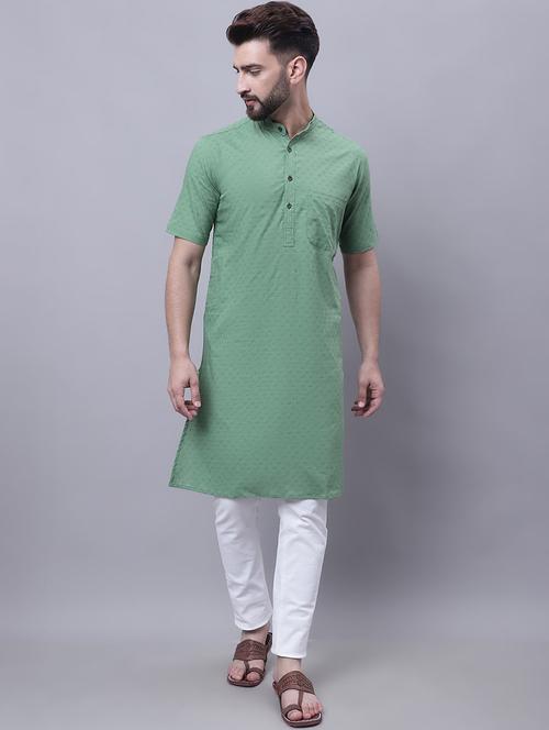 green self design cotton long kurta - 19920759 - Very Small Image - 1