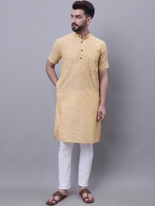 yellow solid cotton long kurta - 19920762 - Very Small Image - 1