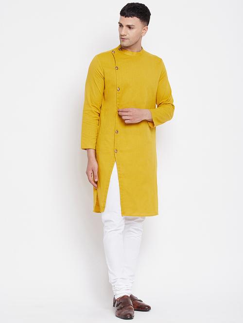 yellow solid cotton long kurta - 19920770 - Very Small Image - 1