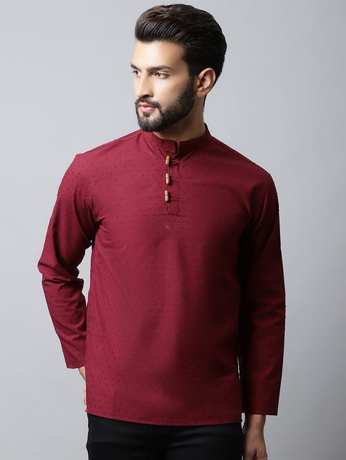 red self design cotton short kurta - 19920784 - Very Small Image - 1