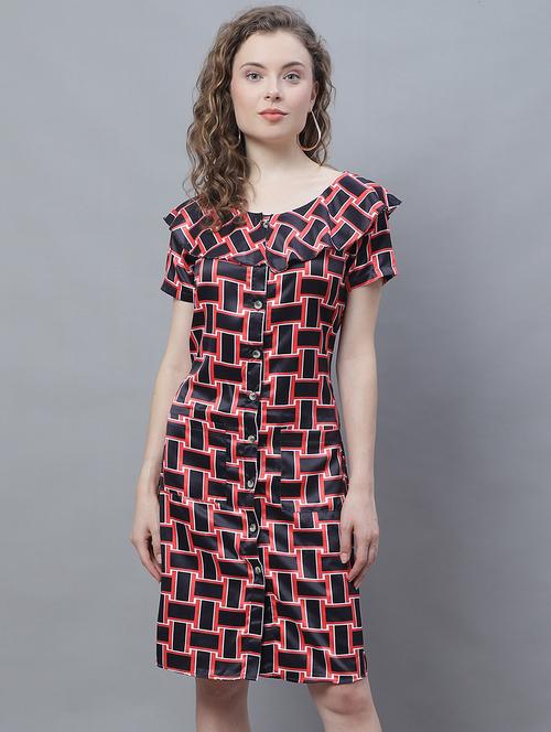 black printed round neck bodycon dress - 19920851 - Very Small Image - 1
