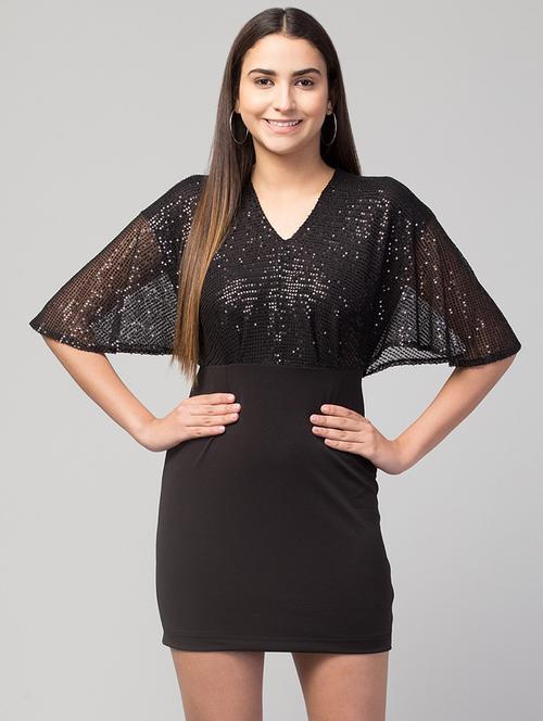 v-neck self design bodycon dress - 19921715 - Very Small Image - 1