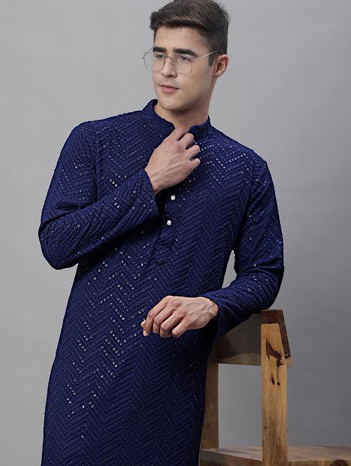 navy blue embellished kurta pyjama set - 19925251 - Very Small Image - 1