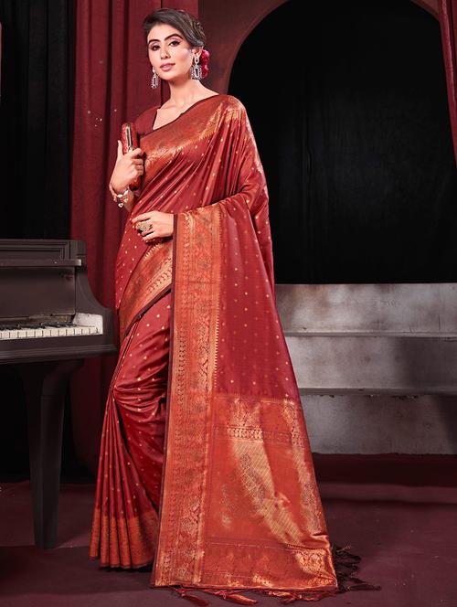 maroon silk banarasi saree - 19925374 - Very Small Image - 1