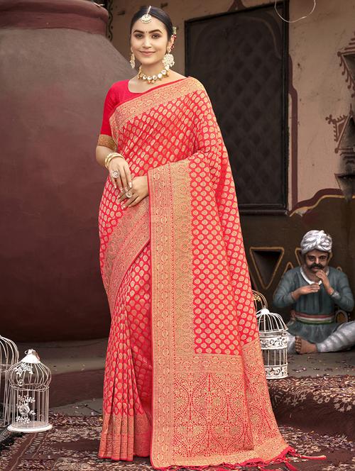 peach silk banarasi saree - 19925387 - Very Small Image - 1