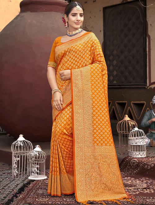 yellow silk banarasi saree - 19925389 - Very Small Image - 1
