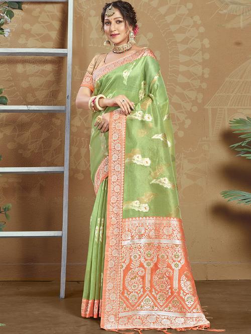 women's self design light green colored saree - 19925417 - Very Small Image - 1
