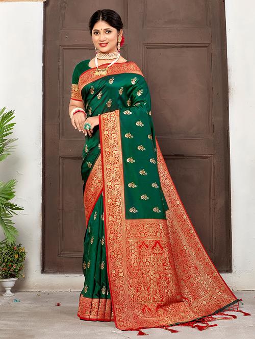 dark green silk saree - 19925448 - Very Small Image - 1