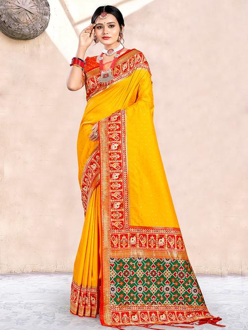 yellow silk saree - 19925494 - Very Small Image - 1
