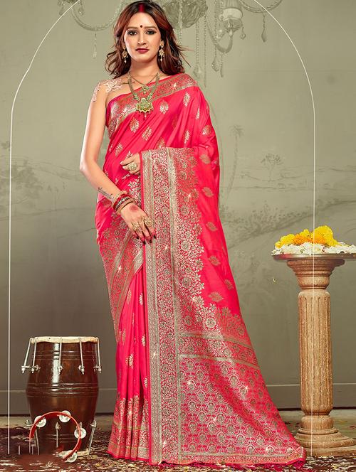 magenta silk banarasi saree - 19925532 - Very Small Image - 1