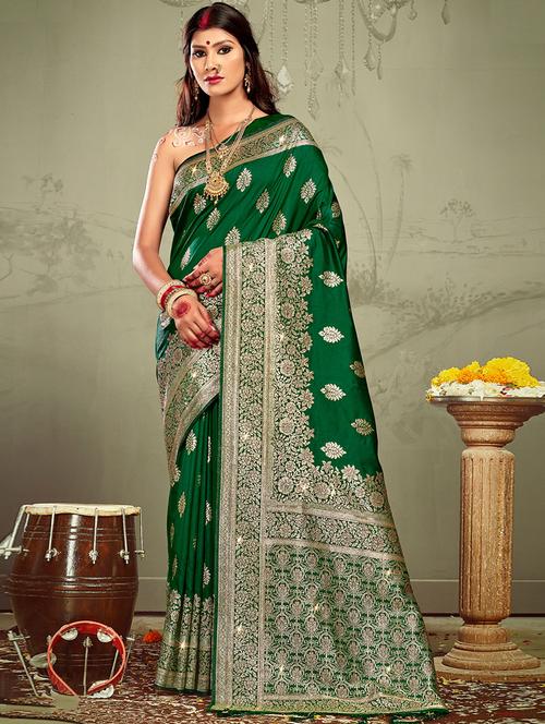 green silk banarasi saree - 19925533 - Very Small Image - 1
