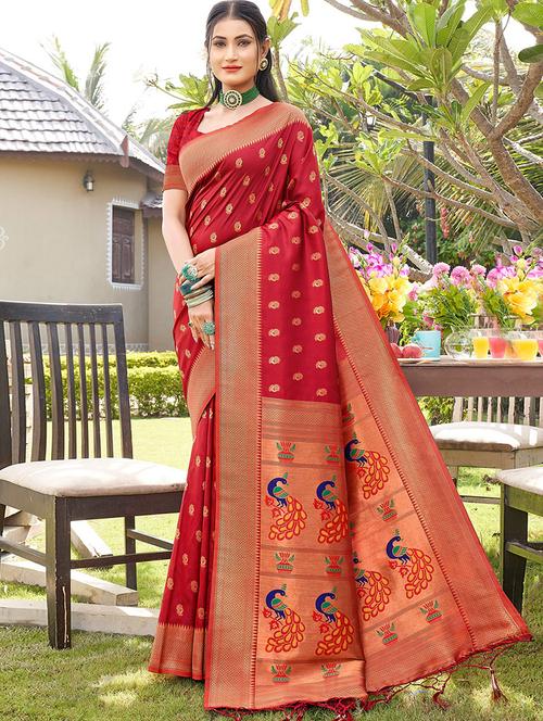red silk paithani saree - 19925537 - Very Small Image - 1