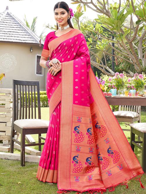 pink silk paithani saree - 19925539 - Very Small Image - 1