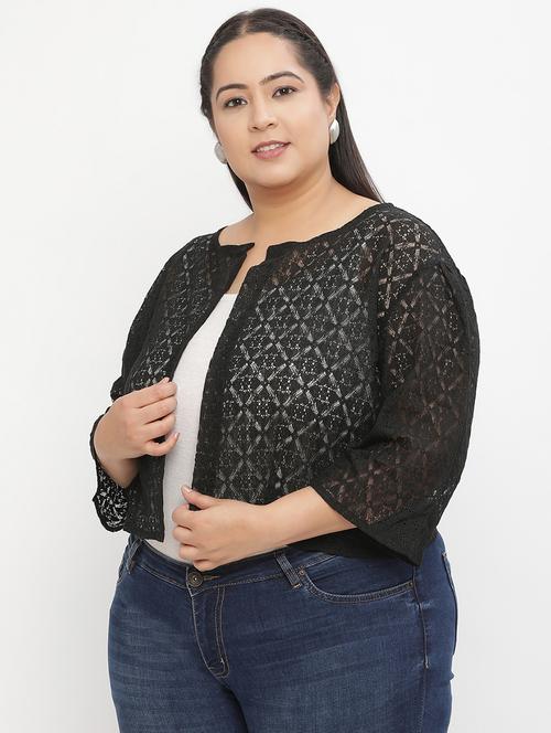 plus size black lace crop shrug - 19925713 - Very Small Image - 1