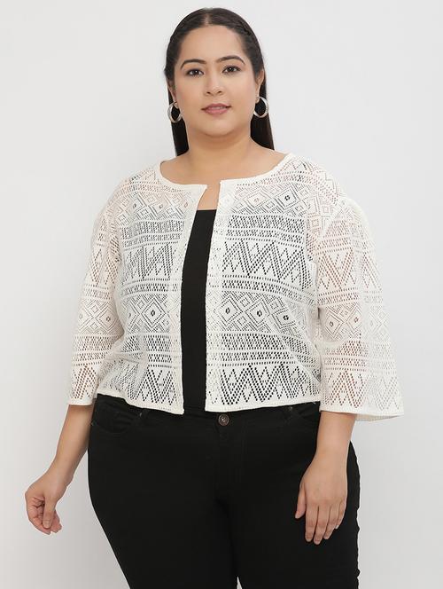 plus size off white lace crop shrug - 19925717 - Very Small Image - 1