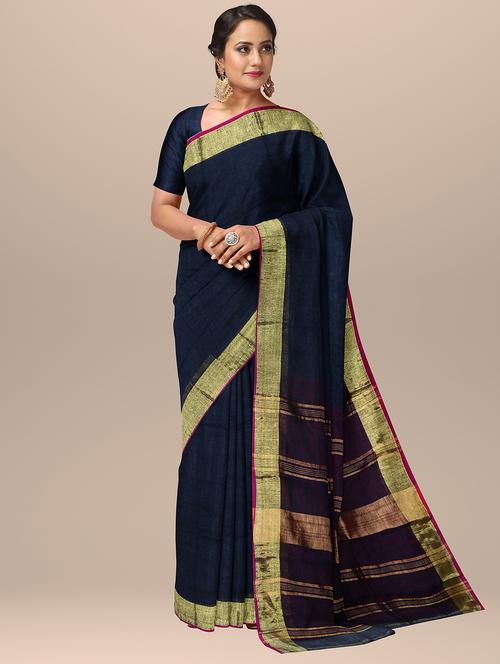 women's bordered blue colored saree with blouse - 19925769 - Very Small Image - 1
