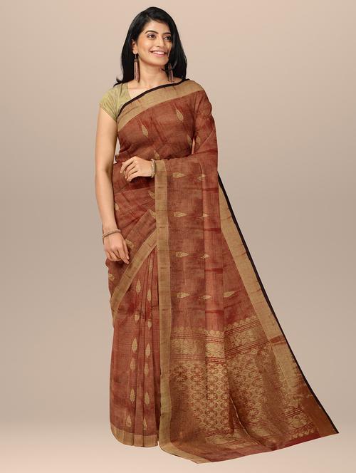 rust boredered saree with blouse - 19925870 - Very Small Image - 1