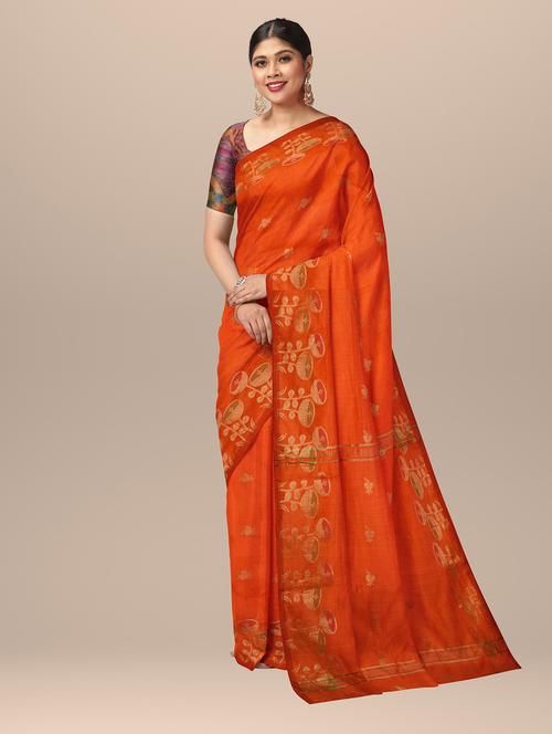 orange jamdani saree with blouse - 19925889 - Very Small Image - 1