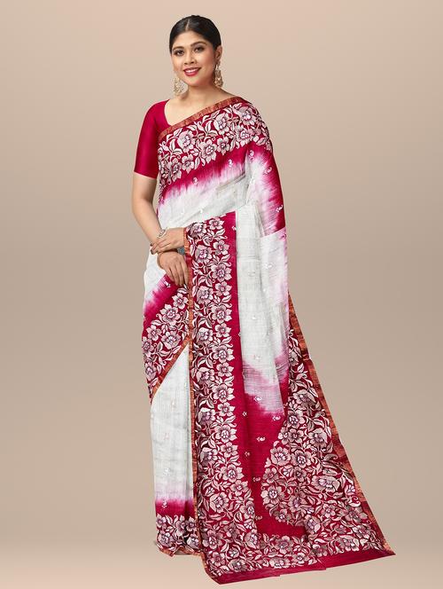 white floral saree with blouse - 19925910 - Very Small Image - 1