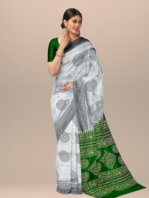 grey printed woven saree with blouse - 19925921 - Very Small Image - 1