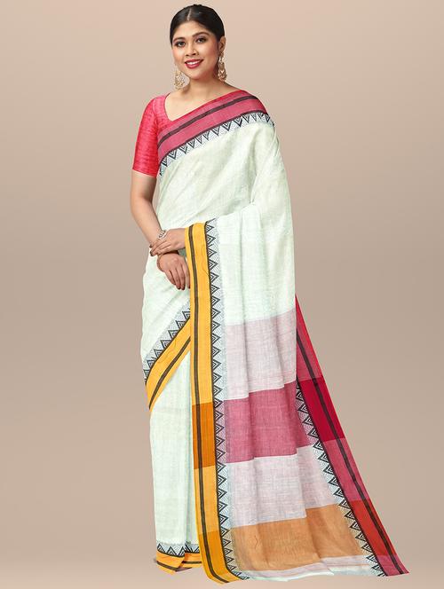 women's bordered white colored saree with blouse - 19925947 - Very Small Image - 1