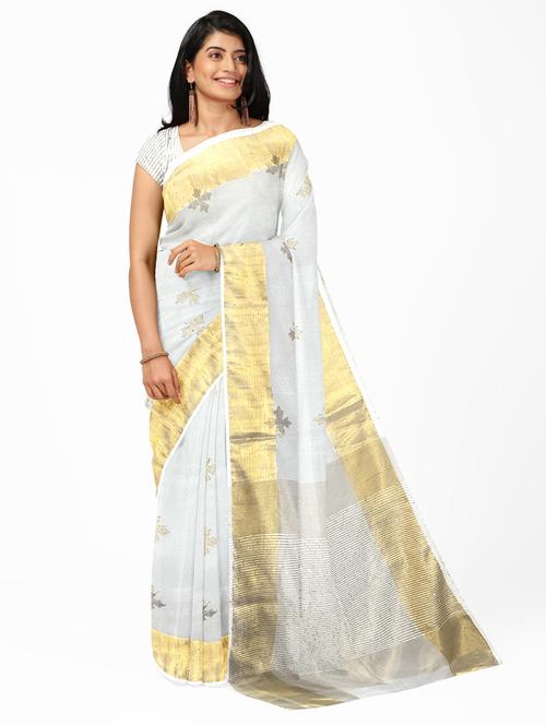 women's self design white colored saree with blouse - 19925970 - Very Small Image - 1