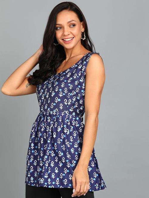 round neck printed peplum top - 19926257 - Very Small Image - 1