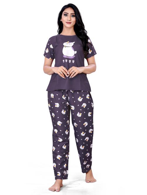purple printed pyjama set nightwear - 19926291 - Very Small Image - 1