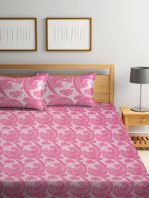 fabinaliv pink cartoon design 100% cotton handwoven king size double bedcover with 2 pillow covers - 19926962 - Very Small Image - 1