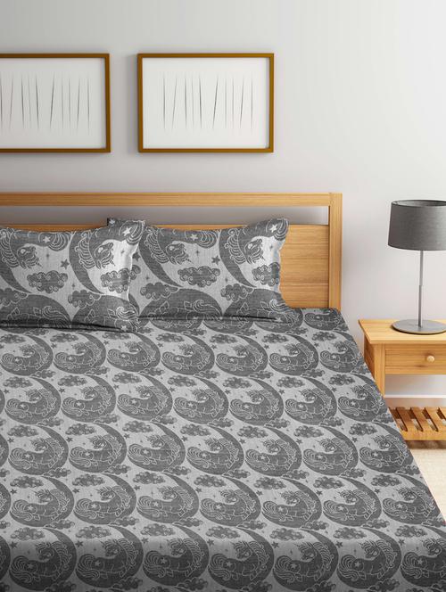 fabinaliv grey cartoon design 100% cotton handwoven king size double bedcover with 2 pillow covers - 19926964 - Very Small Image - 1