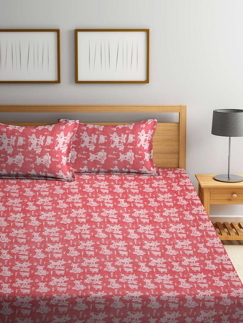 fabinaliv red cartoon design 100% cotton handwoven king size double bedcover with 2 pillow covers - 19926965 - Very Small Image - 1
