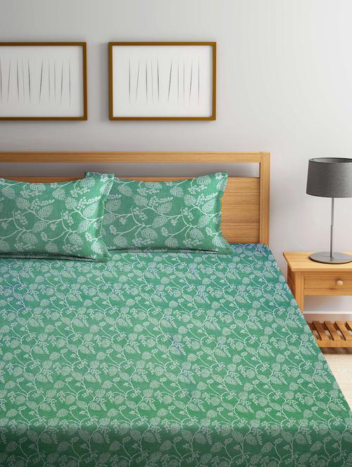 fabinaliv green floral 100% cotton handwoven king size double bedcover with 2 pillow covers - 19926971 - Very Small Image - 1