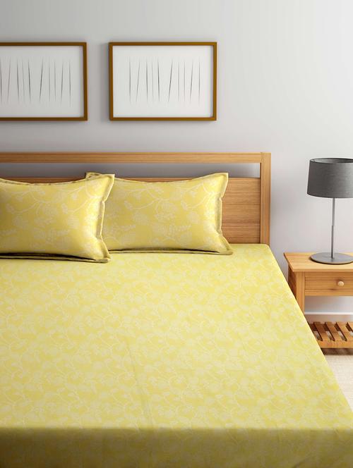 fabinaliv yellow floral 100% cotton handwoven king size double bedcover with 2 pillow covers - 19926984 - Very Small Image - 1