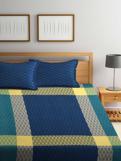 fabinaliv multicolor geometric 100% cotton handwoven king size double bedcover with 2 pillow covers - 19927355 - Very Small Image - 1