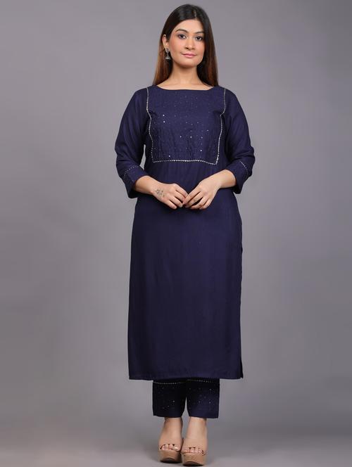 round neck solid kurta pant set - 19927395 - Very Small Image - 1