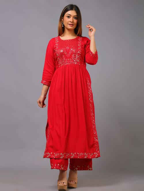 round embroidered neck kurta pant set - 19927399 - Very Small Image - 1