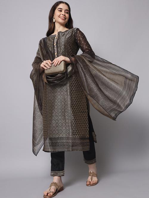 gold printed kurta pant set with dupatta - 19927902 - Very Small Image - 1