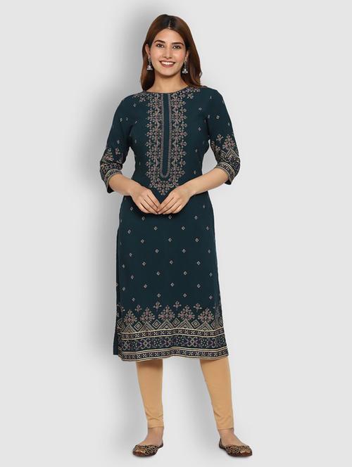 round neck printed straight kurta - 19928229 - Very Small Image - 1